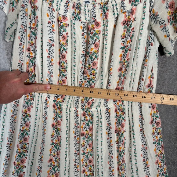 Old Navy Floral Stripe Midi Dress XL White Pink Off Shoulder Rayon Summer Boho - Picture 14 of 16